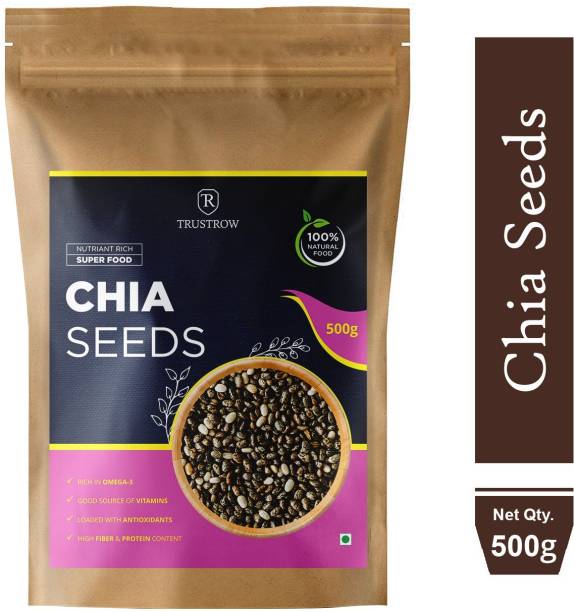 TRUSTROW Chia Seeds 500g, Chia Seeds Rich in Omega 3 Fatty Acid, Fibre, Antioxidants, Iron & Protein
