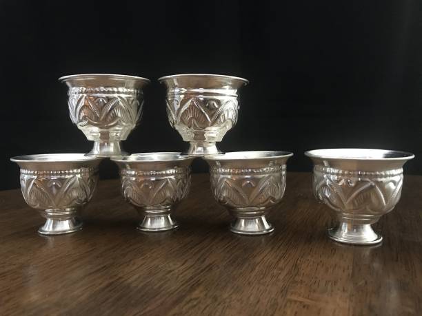 Sigaram German Silver Pooja Thali Cups For Home or Festival Decoration, Office and Return Gift K2529 Silver Plated