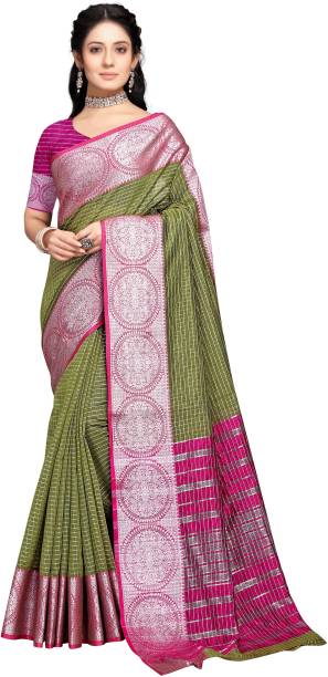 Checkered Banarasi Cotton Linen Saree Price in India