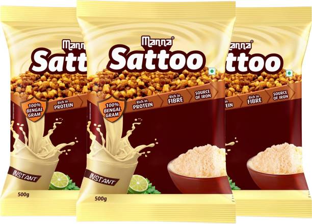 Manna Sattoo 500g | Sattu Drink Mix (100% Natural) - Indian Protein Mix, High Fibre, Healthy roasted Chickpeas Flour