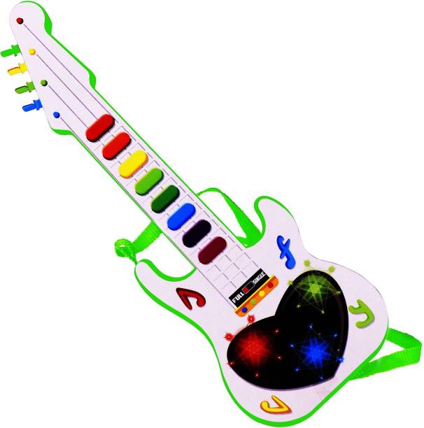 Aseenaa Musical Mini Guitar Toy With Musical Rhymes Sound And 3D LED Light | Battery Operated | Musical Instrument | Electric Keyboard | Lighting Toys | Best Gift For Kid And Toddlers | Size : 12 Inches | Colour : White And Green | Package Content : Guitar