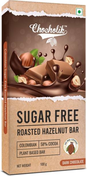Chocholik 58% Sugar Free Dark Luxury Chocolate Roasted Hazelnut Bars