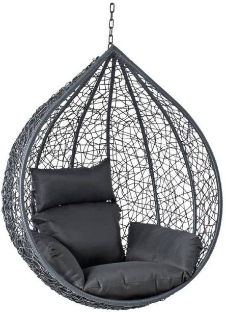 Furniture kart Luxury Hammock Swing Chair Jhula Black with Grey/Silver Cushions Steel Large Swing