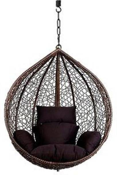 Furniture kart Luxury Hammock Swing Chair Jhoola Hanging Egg Chair Brown with Coffee Cushions Steel Large Swing