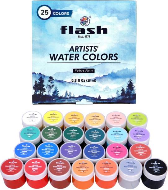 FLASH Watercolour Paint, Set of 25 Colors/Bottle (25 ml/0.8 US fl oz) with Rich Pigments, Vibrant, Non Toxic Paints for The Artist, Hobby Painters