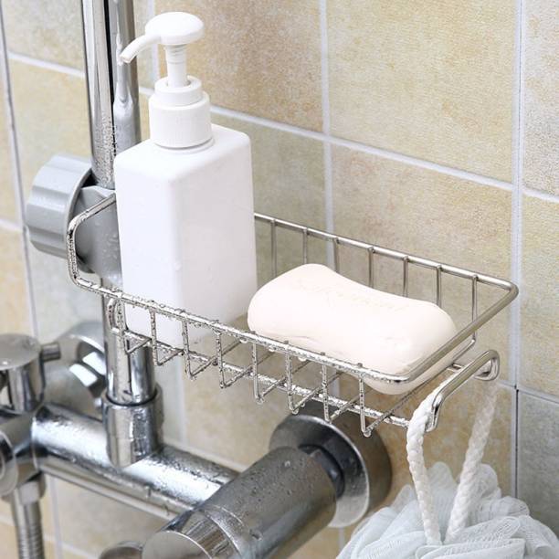 Giffy ® Stainless Steel Adjusting Multifunctional Over Kitchen Sink Caddy Clamp Faucet Sponge Scrubber Holder Storage Hanging Shelf Draining Bathroom Tap Shampoo Soap Organizer Rack
