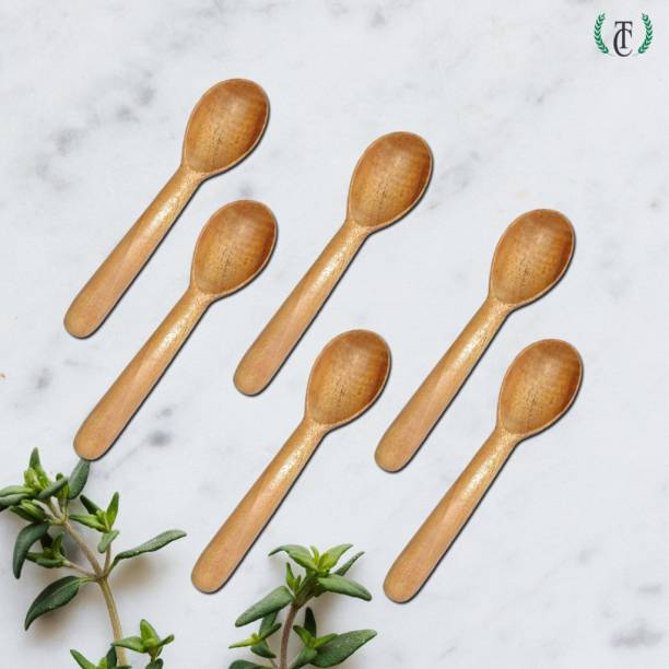 Tora Creations Neem Wood Baby Spoon (Set Of 6) 100% Natural Eco-Friendly Wooden Table Spoon Set