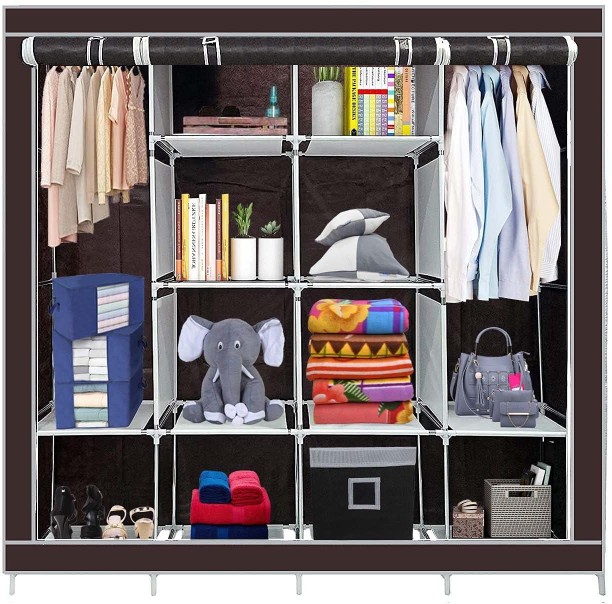 104.5x45.5x158cm, Black OUTAD Canvas Wardrobe Clothes Storage Organiser Bedroom Furniture Foldable Closets With Hanging Rail Space Saving Armoire 