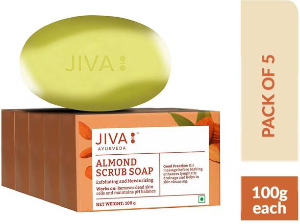 JIVA AYURVEDA Almond Scrub Soap - Natural Exfoliator For Skin - 100 g Each - Pack of 5