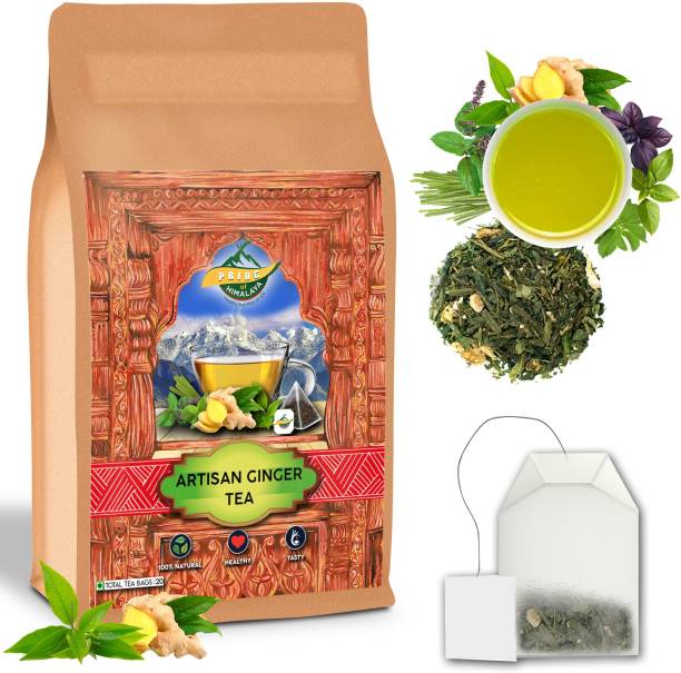 PRIDE OF HIMALAYA Artisan Orthodox Tulsi Lemongrass & Ginger Tea (20 Tea Bags) Ginger Tea Pouch