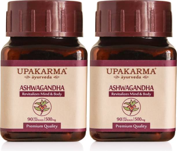 UPAKARMA Ayurveda Organic Ashwagandha 500mg - 90 Veg Capsules Pure Extract - Stress Relief, Anti-Anxiety, Mood Enhancer, Immune & Thyroid Support 45 Days of Supply (Pack of 2)
