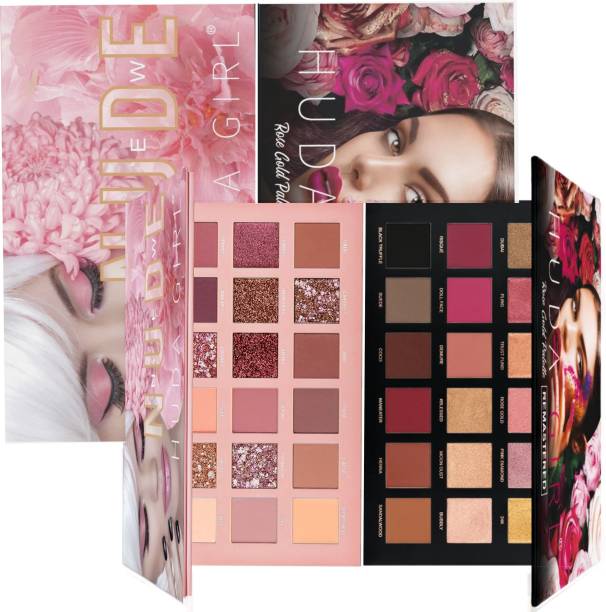 Huda Girl Beauty Nude Edition 18 Color Eyeshadow and Rose Gold Edition 18 Color Matte and Shiny Pigmented Beauty Eyeshadow Palette Combo Pack 20 g