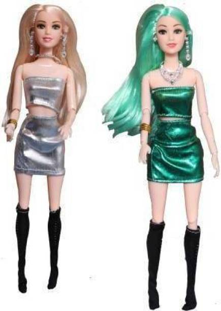 Toyporium Beautiful combo of Slim & Shiny Stylish foldable GREEN and Silver Doll