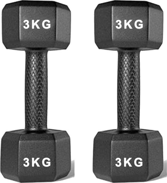 NSP Black PVC Dumbbell Set, 1 Pair Dumbbells, Hex Dumbbells, Home Gym 3KGS X 2PCS Fixed Weight Dumbbell