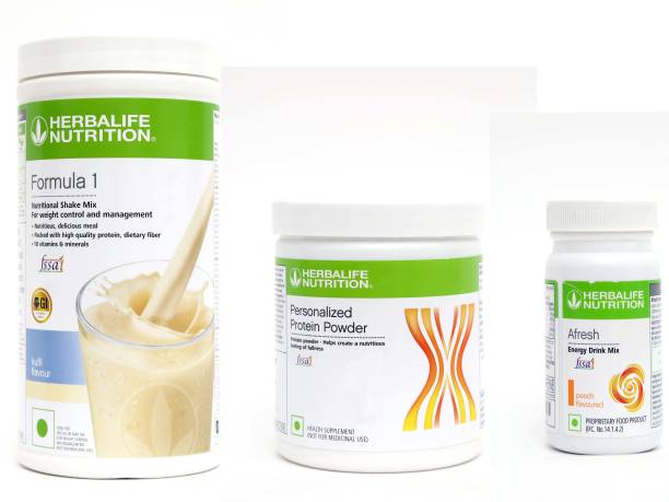 HERBALIFE Weight Loss Delicious Power Pack Combo With Formula 1 Nutritional Shake Mix - Kulfi Flavor + Personalized Protein Powder 200 Grams + Afresh Energy Drink Mix - Peach Flavor Combo