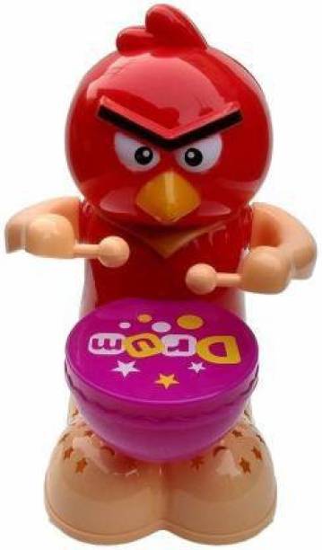 lifestylesection MUSICAL ANGRY BIRD TOY , ANGRY BIRD DRUMMER TOY PLAYING DRUM AND ROTATING 360 DEGREEFOR KIDS