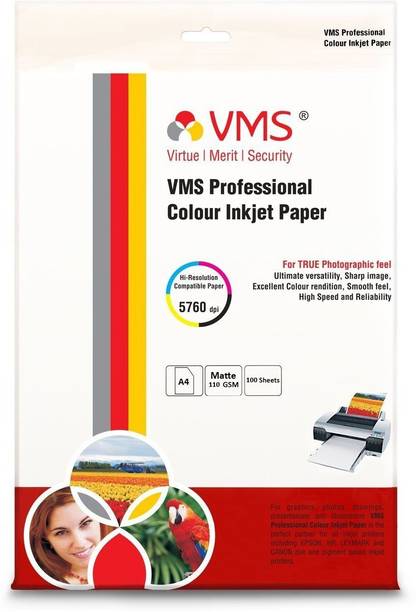VMS Professional Matte Inkjet Photo Paper Unruled A4 (1 x 100 sheets) 110 gsm Inkjet Paper