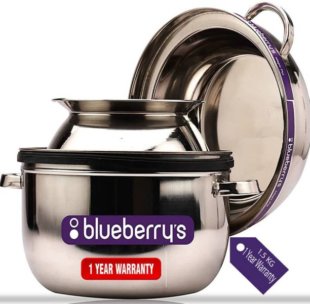 BlueBerry's 1.5 Kg Double Layer Stainless Steel Thermal Rice Cooker Choodarapetty for Home with Stainless Steel Pot & Rubber Gasket | Made in India(Silver) Stainless Steel Steamer