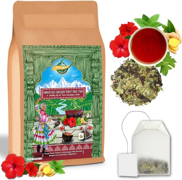 PRIDE OF HIMALAYA Hibiscus Ginger Mint Red Tea with 20 Tea Bags Hibiscus, Ginger, Mint Tea Pouch