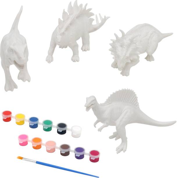 Kurtzy 3D Painting Dinosaur Model Fun Toys for Kids Educational Learning Games- Children DIY Art & Craft Activity Kit with Non Toxic Washable Acrylic Paints & Brush for Boys & Girls (3 years and above)