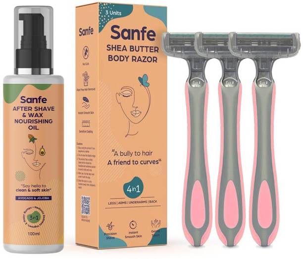 Sanfe Shea Butter Shaving and Hair Removal Body Razor With After Shav & Wax Nourishing Oil for Women