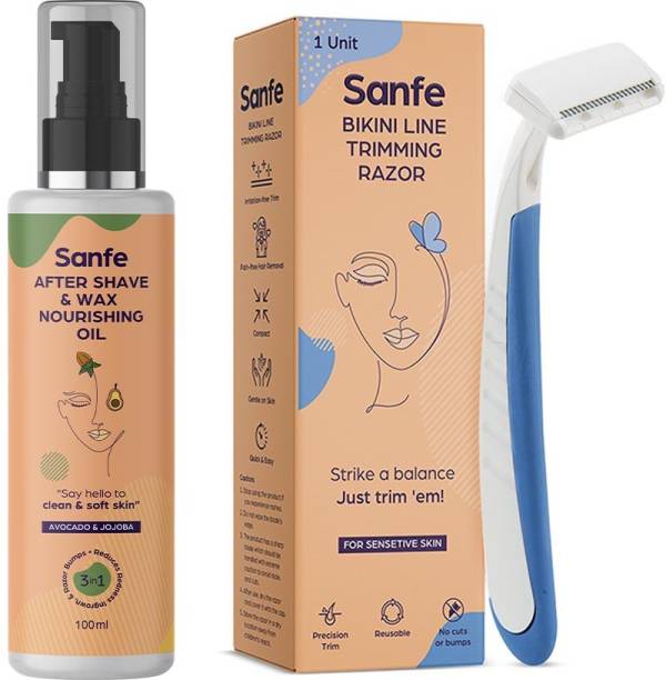 Sanfe Bikiniline Trimming Shaving and Hair Removal Body Razor With After Shav & Wax Nourishing Oil for Women