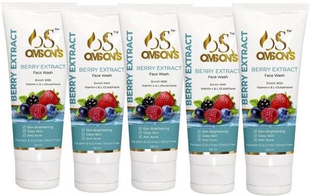 OMSONS Morning Energy Berry Blast & Strawberry  Pack Of -5.(100+100+100+100+100Ml) Face Wash