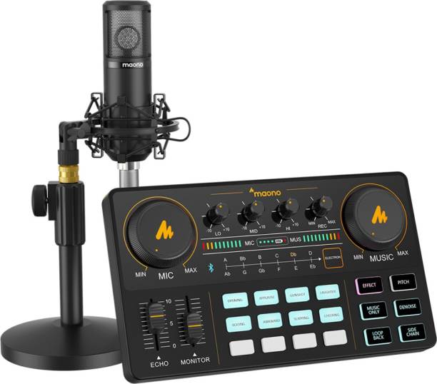 MAONO AU-AM200-S4 Podcast Production Studio with Audio Interface, DJ Mixer,Sound Card Microphone