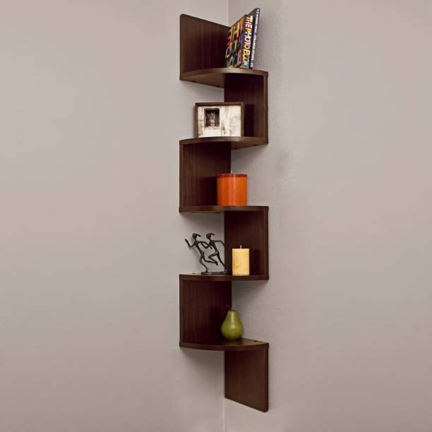Wooden Corner Shelf Stand, Corner Bookcase Wall Unit Design