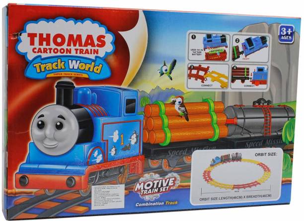 SEASPIRIT Battery Operated Train Set with Tracks for Kids, high Speed Thomas Cartoon Railway Engine loco Train Toys for Kids, Boys,Girls, Multi Color