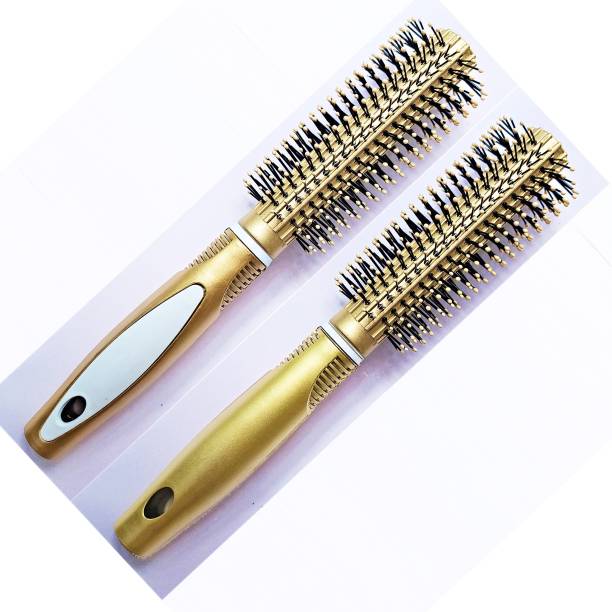 Easy Shopping Deal Combo Golden Color Round Rolling Curling Hair Brush Comb for Men and Women