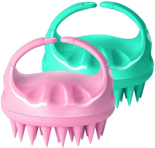 veniqe Shampoo Brush, 2-Pack Upgraded Wet and Dry Hair Scalp Massager Brush with Soft Silicone Hair Brush for Women, Men, Pets (Green & Pink)