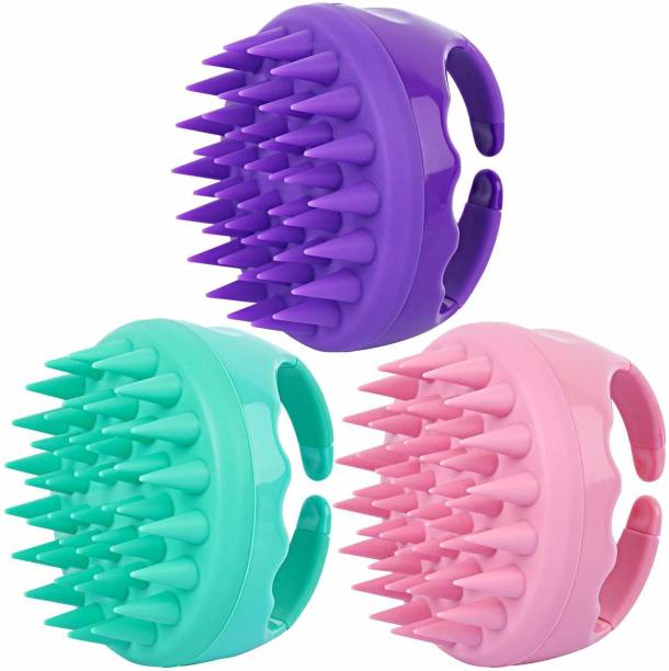 veniqe Scalp Massager Shampoo Brush with Long & Flexible Silicone Bristles for Hair Care and Head Relaxation, Glide Through Hair Easily, Dandruff Removal and Itching Relief, Wet and Dry, green parpal light pink pack of 3