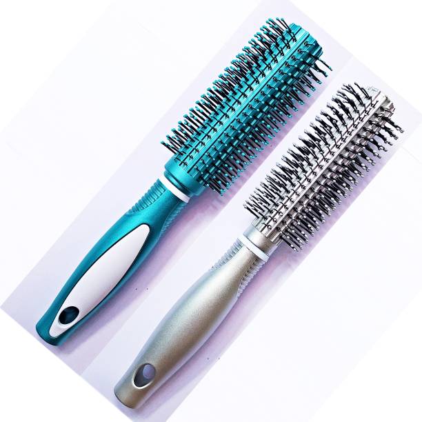 nik city store Round Rolling Curling Blue grey color Comb Hair Brush For Men And Women | pack of 2