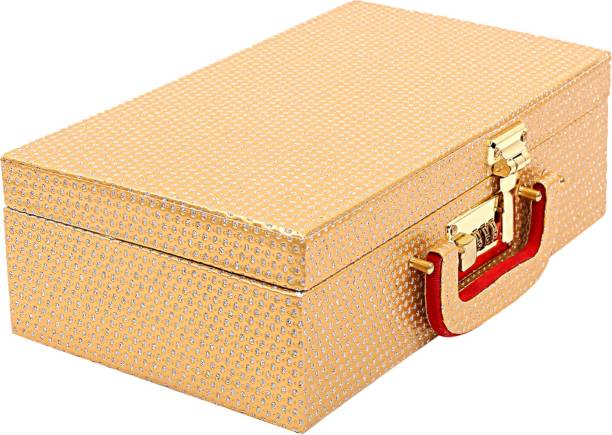 KUBER INDUSTRIES Stone Design Wooden 2 Rod Bangle Storage Box With Mirror & Numer Lock System (Gold)-HS_38_KUBMART20950 Bangles Vanity Box