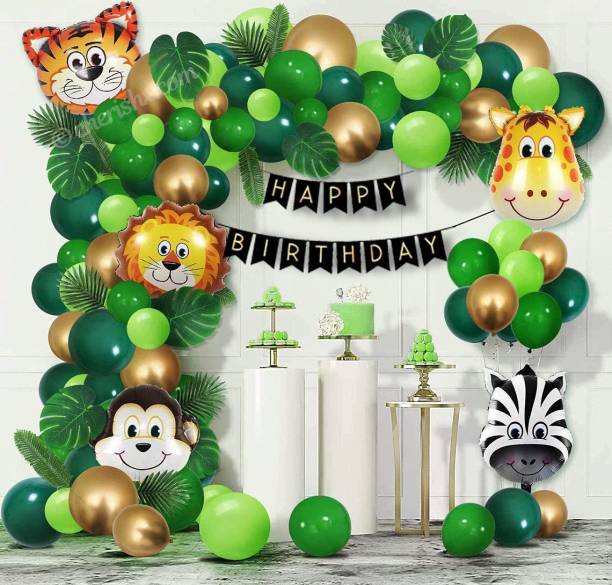 Fun and Flex Solid Jungle Theme Animal Face Foil Balloons Garland Arch Kit for Birthday Party jungle Theme Party Baby Shower for Kids Decorations Balloon