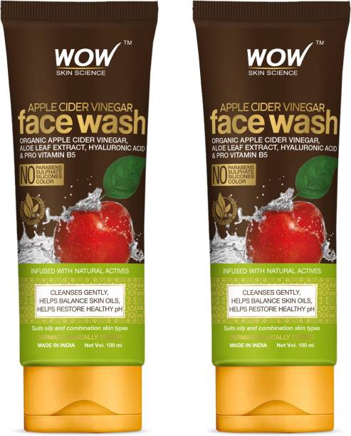 WOW SKIN SCIENCE Apple Cider Vinegar  - No Parabens, Sulphate, Silicones & Color - Pack of 2 - Net Vol. 200mL Face Wash