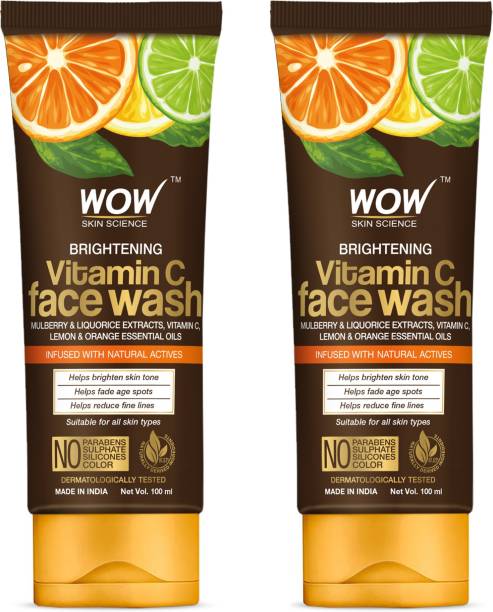 WOW SKIN SCIENCE Brightening Vitamin C  - No Parabens, Sulphate, Silicones & Color - Pack of 2 - Net Vol 200mL Face Wash