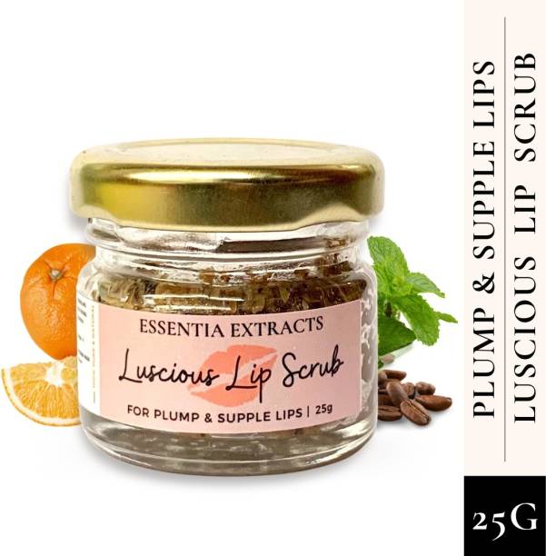 ESSENTIA EXTRACTS Luscious Lips scrub for Plump & Supple Lips, 25 gms | Lip Lightening, Brightening, Chap & Dry Lips | With Coffee, Mint & Orange Oil | Unisex | Paraben & SLS Free