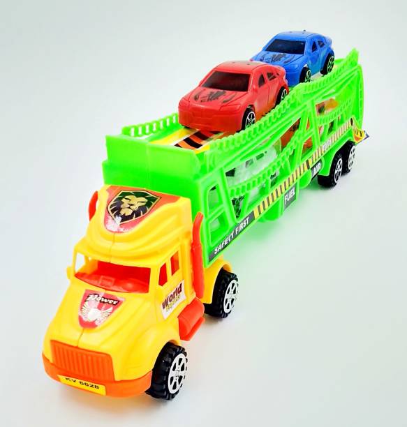 zm store TOYS TRUCK LONG TRAILER WITH 4 RACING CAR (6 COLOUR AVAILABLE GREEN, YELLOW,RED, ORANGE, BLUE, WHITE )