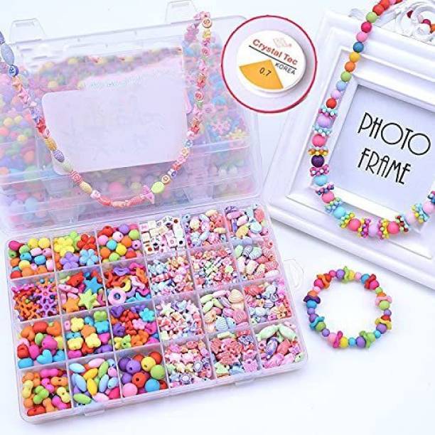 SYGA Beads for Kids Crafts Children's Jewelry Making Kit DIY Bracelets Necklace Hairband and Rings Craft Kits Birthday for 4, 5, 6, 7-Year-Old Little Girls-Multicolor(QL-00019)