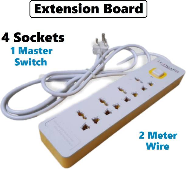 REALON Power Extension Board with 4 Sockets and 1 Master Switch(2 Meter Wire) 10 A Three Pin Socket