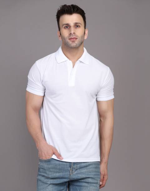 Men Solid Polo Neck White T-Shirt Price in India