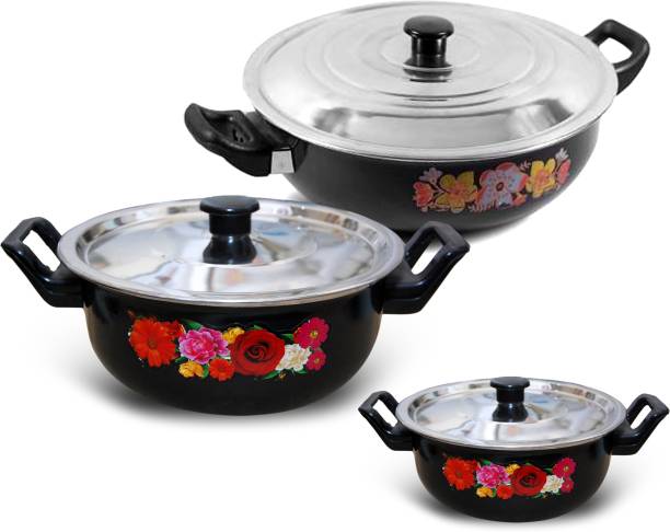 ROYAL ELIBA by ROYAL ELIBA Cook and Serve Essential with Lid - biryani pot/Kitchenware/hotelware/dinner set/serving bowl/best cooking bowl set/storeware Induction Bottom Non-Stick Coated Cookware Set