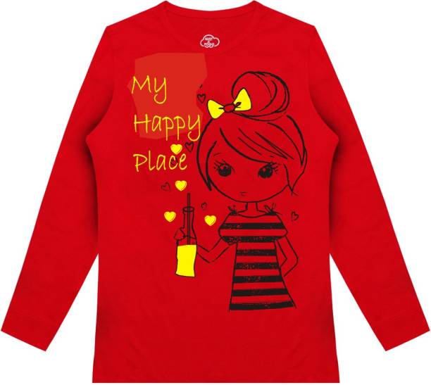 Girls Typography Cotton Blend T Shirt Price in India
