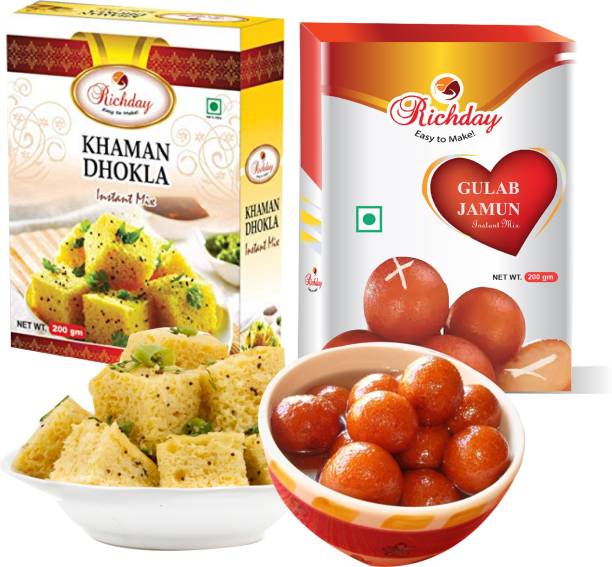 Richday Khaman Dhokla & Gulab Jamun Breakfast Mix Flour Ready to Cook - (Gujrati Snack & Dessert Mix) 200gm of each 400 g