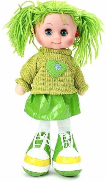 Kikee Toys Beautiful Fluffy Smiling Doll Toy for Girls with Lights and Music - Soft and Cute - 32 cms (Green)  - 20 cm