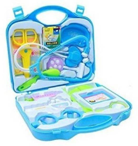 THE MODERN TREND Doctor kit toys for Kids,Girls Covid Warrior Tool kit Artificial Plastic Toys with Foldable Suitcase (12 pcs Set)  - 20 cm