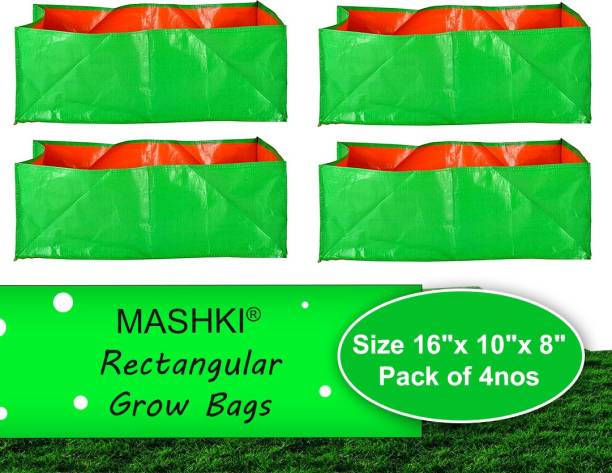 MASHKI Home Gardening, HDPE Rectangular, 16"x10"x8" Inches, Pack of 4 Grow Bag