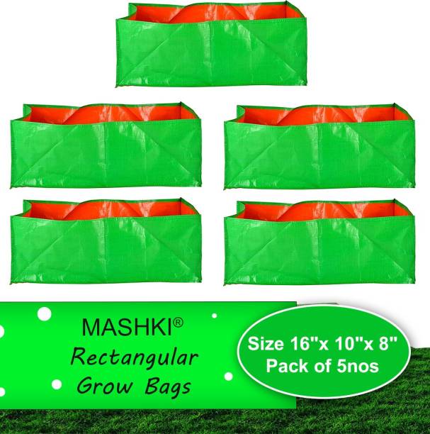 MASHKI Home Gardening Garden Green, HDPE Reactangular, 16"x10"x8" Inches, Pack of 5 Grow Bag